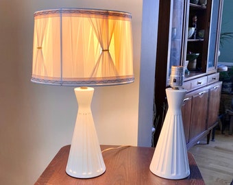 Pair of MCM Industrial MetalEnamel Lamps