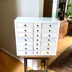 Vintage White Industrial Parts Bin Cabinet | Heavy Duty Metal Cabinet Bins | Large Parts Bin| Industrial Storage Bin| Metal Cabinet Drawers