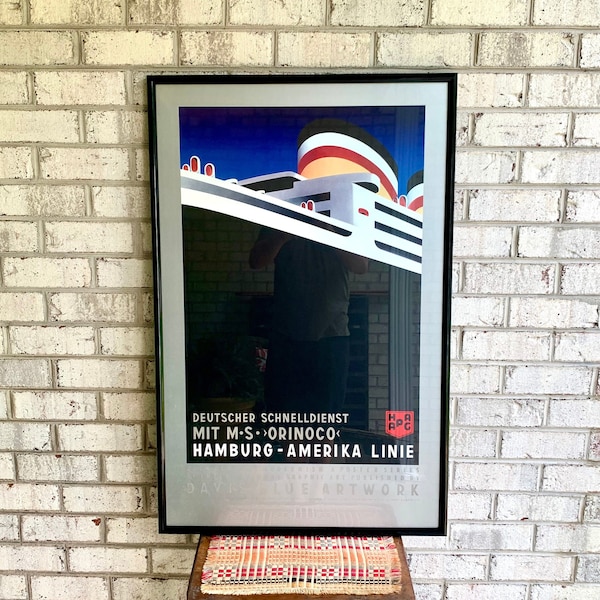 Vintage Art Deco Hamburg-Amerika Linie Lithograph | Davis-Blue Artwork Poster | HAPAG Advertisement Poster | Deutscher Schnelldienst