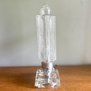 Vintage Ribbed Glass Art Deco Boudoir Lamp | Glass and Aluminum Skyscraper Lamp | Glass Torpedo Lamp | Art Deco Bullet Torpedo Glass Lamp