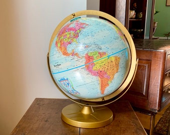 Vintage 12" Replogle World Globe With Metal Stand | Retro Replogle World Nations Series Globe | 12 Inch World Globe With Stand