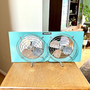 Retro Eskimo Double Window Fan | Vintage Turquoise Window Fan | Adjustable Window Fan | 1960s Double Motor Fan | Eskimo 081400 Window Fan