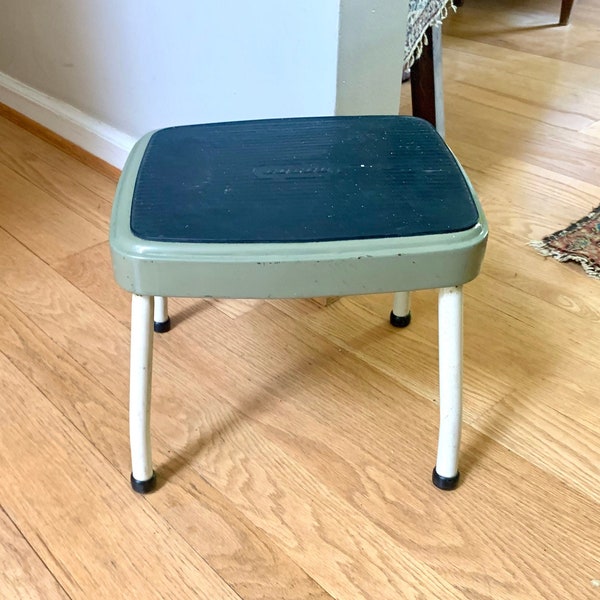 Vintage Cosco Step Stool | Olive Green Step Stool | Mid Century Industrial Stool| Distressed Step Stool| Rustic Green and White Retro Stool
