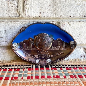 Vintage New York World&#39;s Fair Unisphere Plaque | 1964-65 World&#39;s Fair Metal and Enamel Plate | New York World&#39;s Fair Souvenir