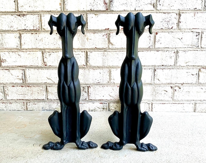 Vintage Art Deco Dog Andirons Sculpted Dog Andirons Chrome Plate