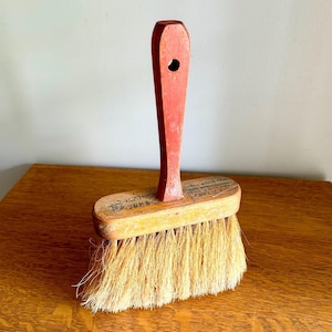 Vintage Jumbo Wood Handled Wall Paper Brush | Rustic Bristle Brush | Large Masonry Brush | Red Handle Paste Brush | Rustic Tools