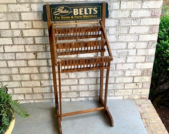 A Vintage Gates Belt Display | Gates Belt Display Store Rack | Automotive Display | Agricultural Display | Automotive Wood Display Rack
