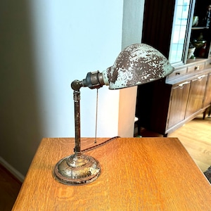 Vintage Industrial Art Decor Lamp | Industrial Pillar Lamp | Rustic Desk Lamp | Antique Desk Lamp | Distressed Art Deco Lamp | Rewired Lamp