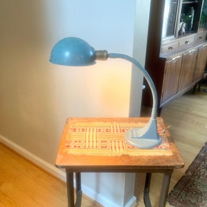 Vintage Blue Goose Neck Lamp | Industrial Flexible Desk Lamp | Blue Adjustable Desk Lamp | Distressed Style Paint Desk Lamp |