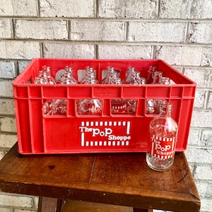 The Pop Shoppe Soda Crate and 24 Bottles | Case of The Pop Shoppe Soda Bottles | Advertisement Collectible Bottles | Vintage Soda Bottles