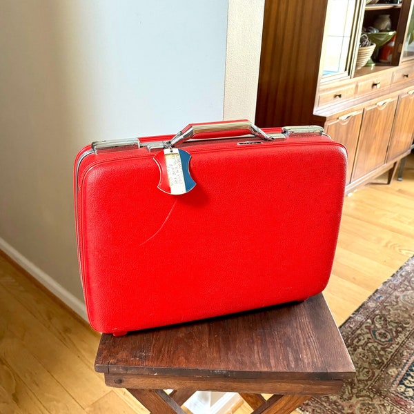 American Touister Tiara Suitcase | Vintage Red Travel Case | Mid Century Red Hardshell Suitcase | Red Overnight Case | Travel Bag