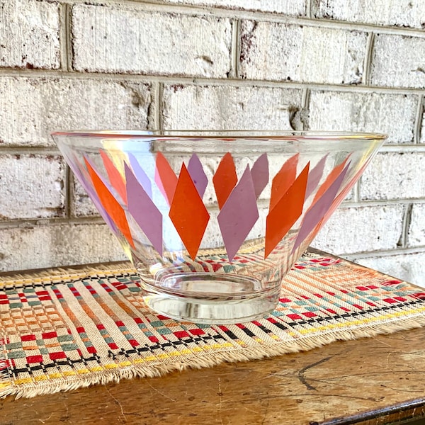 Vintage MCM Anchor Hocking Serving Bowl | Diamond Pattern Chip Bowl | Atomic Punch Bowl |