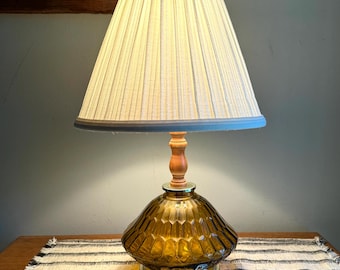 Vintage Amber Glass Lamp | MCM Small Amber Glass Lamp | Amber Accent Lamp | Ribbed Amber Glass Bottle Lamp (Shade Not Included)