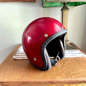 Vintage Max Red Flake Motorcycle Helmet | Open Face Helmet | Metal Flake Helmet | Buco Style Helmet | Sparkle Bobber Helmet | Medium Helmet
