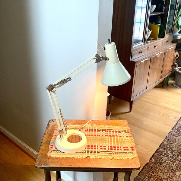 Vintage Cream Articulating Desk Lamp | Swing Arm White Desk Lamp | Adjustable Desk Lamp | Vintage Drafting Lamp | White Industrial Desk Lamp
