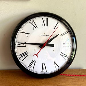 Working Gibraltar No.72  Wall Clock | Classic Industrial Wall Clock | Black Round School Wall Clock | Rewired Metal and Bubble Glass Clock