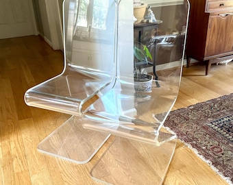 Set of 2 Lucite 'Z' Cantilever Chairs | Clear Lucite Z Chairs | MCM Plexi-Craft Acrylic Z Chairs | Modern "Z" Chairs (2 sets available)