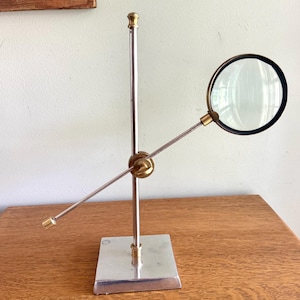 Vintage Solid Brass Magnifying Glass Stand | Desk Top Magnifying Glass on Stand | Adjustable Magnifying Stand | Standing Magnifying Glass