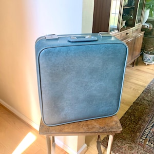 Vintage Square Blue Hardshell Suitcase | Mid Century Skyway Vinyl Travel Case | Mid Century Skyway Suitcase | 60's Travel Case | Weekender