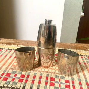 Vintage Unique French Metal Flask With Cups | Made In France Distressed Flask | Rustic French Flask | Unique Flask |