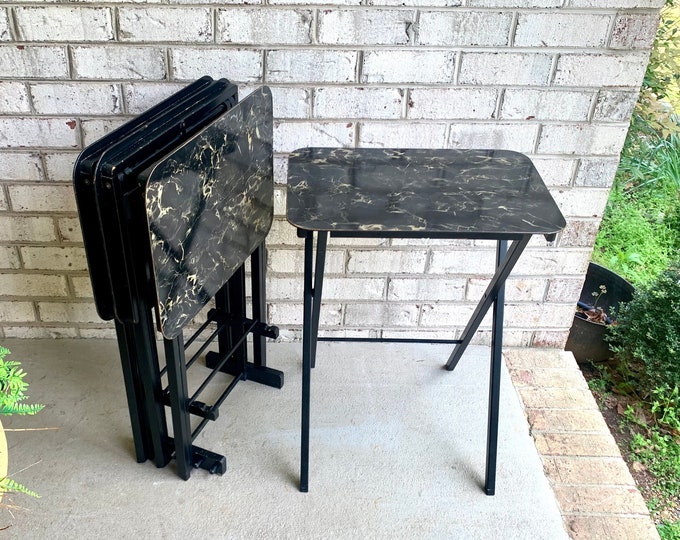 Vintage Set of 4 Faux Marble TV Trays With Stand 4 Artex Butlerette MCM
