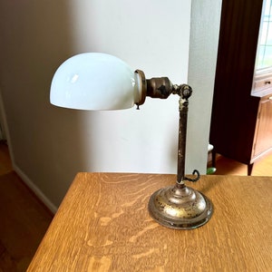 Vintage Industrial Art Decor Lamp | Industrial Pillar Lamp | Rustic Desk Lamp| MIlk Glass Desk Lamp| Distressed Art Deco Lamp | Rewired Lamp