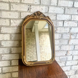 Antique Ornate Venetian Style Framed Mirror | Distressed Ornate Molded Mirror | Antique Gold Toned Mirror | Rustic Hanging Framed Mirror