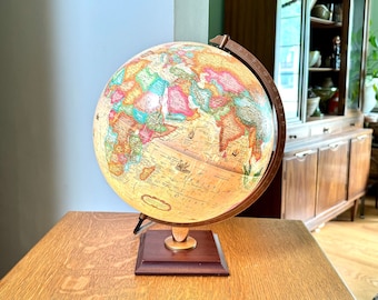 12" Replogle Illuminated World Globe With Wooden Stand | Lighted Replogle World Classic Scanglobe  | 12" World Globe With Stand Lamp