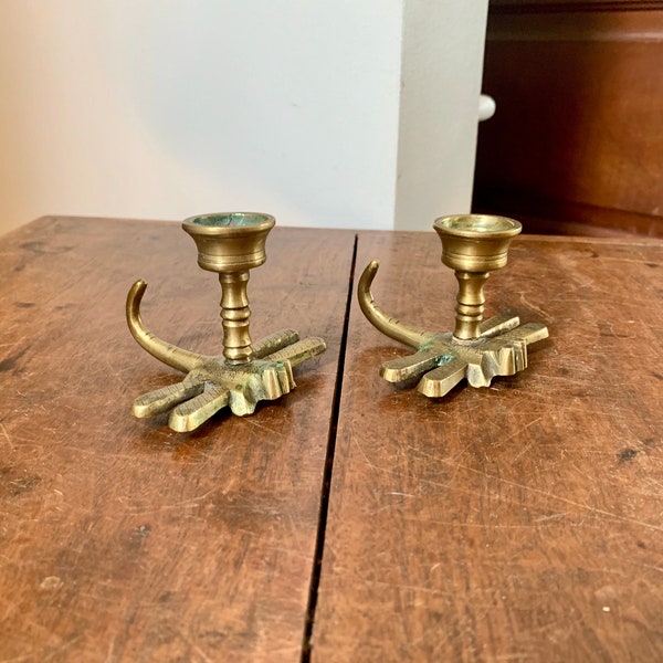 Vintage Pair of Brass Dragonfly Candle Holders | Brass Dragonfly Candlesticks