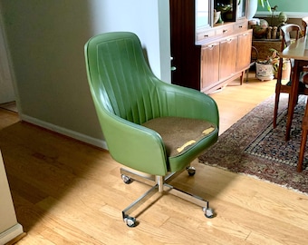 Mid Century Modern Swivel Rolling Chair | Jansko Olive Green Desk Chair | MCM Vinyl High Back Chair | Green Vinyl Modern Office Chair