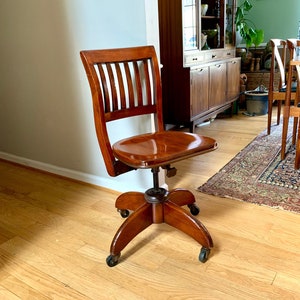 H. Krug Furniture Banker's Desk Chair with Oak Roll-Top Desk