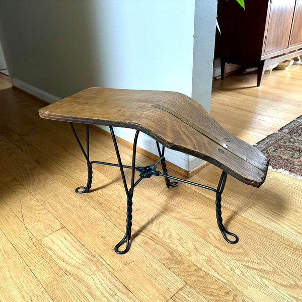 Antique Oak and Wrought Iron Gobbler's Bench | Bentwood Gobblers Shine Sizing Stool | Wood Shoe Shining Bench | Shoe Sizing Bench
