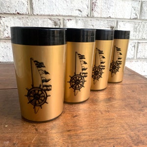 Vintage Plastic Nautical Cups | NFC Gold and Black Cups | Nautical Themed Cups | Nautical Decor