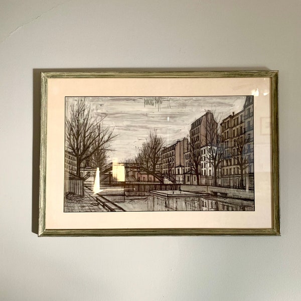 Vintage Framed Bernard Buffet Lithograph | St. Martins Canal Lithograph | Buffet Signed Art | French MCM Art | Michel Garnier Collection