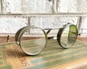 1940&#39;s Wire Rim Safety Glasses | Steampunk Eyewear | Vintage Factory Glasses | Vintage Riding Glasses