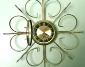 Vintage Retro Starburst Wall Clock Gold Sunburst Eight Day Wind Up Clock Mid Century Modern Wall Clock Brass Retro Modern Wall Clock