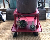Vintage Metal Mechanics Stool Industrial Automotive Rolling Stool Rustic Metal Wall Decor Red Distressed Metal Plant Stand Rustic