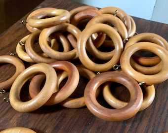 Vintage Set of 7 Oak Curtain Rings | 1 3/4" Curtain Rod Rings | 7 Wood Rings | Drapery Rings