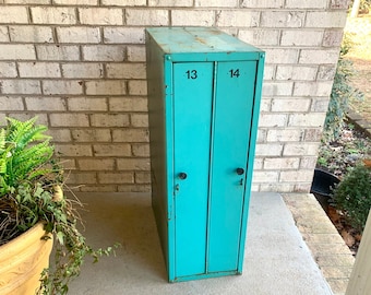 Vintage Distressed Small Lockers | Turquoise School Locker | Two Door Locker | Double Door Metal Locker | Rustic Lockers | 6 Available