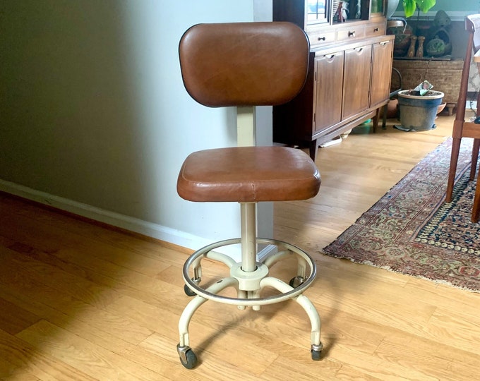 Vintage Industrial Drafting Chair Brown Adjusto Task Chair Modern Padded Office Chair adjustable