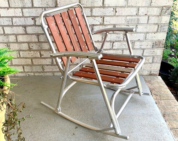 Vintage Folding Aluminum Redwood Rocking Chair Folding Aluminum Lawn