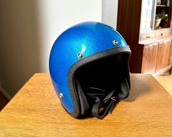 Vintage Eagle 2000 Blue Metal Flake Motorcycle Helmet | Open Face Helmet | Metal Flake Helmet | Buco Style Helmet | Sparkle Bobber Helmet