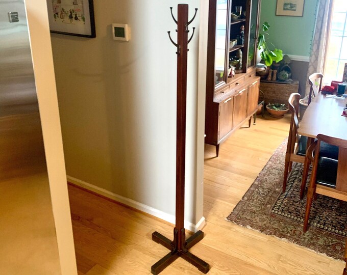 Vintage Wood Coat Rack Wooden Coat Stand Arts and Crafts Coat Tree