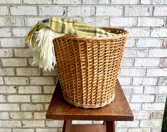 Vintage Large Natural Blonde Wicker Basket | Rustic Wicker Storage | Woven Wicker Basket | Wicker Hamper | Storage Basket | Rattan Basket