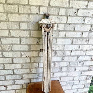 Late 1800&#39;s Distressed Clothes Drying Rack | L. Hopkins Wall Hanging Clothes Rack | Wooden Armed Clothes Rack| Chippy Paint Wood Towel Rack