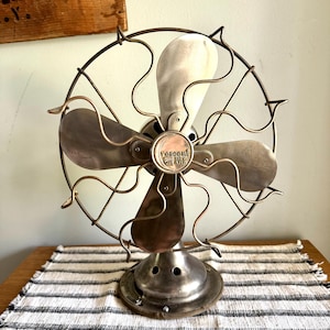 Vintage Non Running Crescent Fan | Metal Blade Display Fan | Metal Gage Antique Fan | Metal Cage Decor Fan | Unwired Metal Caged Fan |