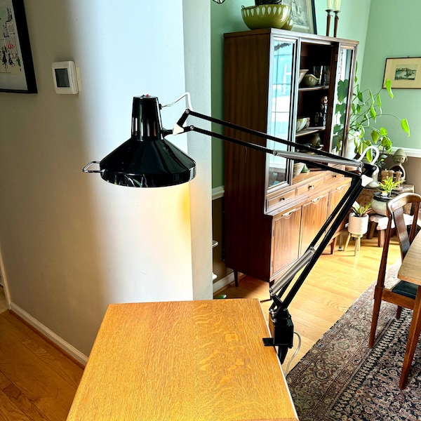 Vintage Black Floating Arm Desk Lamp | Industrial Floating Lamp | Combination Articulating Lamp | Mid Century Drafting Lamp | Machinist Lamp