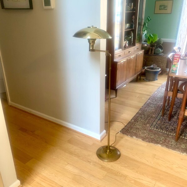 Vintage Brass Swing Arm Floor Lamp | Dazor Flying Saucer Brass Floor Lamp | Distressed Brass Floor Lamp |