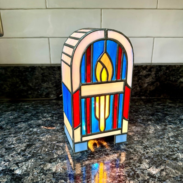 Vintage Stained Glass Lamp | Stained Glass Night Light | Stained Glass Table Lamp }