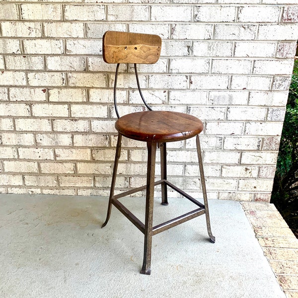 Industrial Hollowell Drafting Chair | Factory Metal Stool | Industrial Seating | Rustic Metal Chair | Mid Century Metal Chair | Steampunk